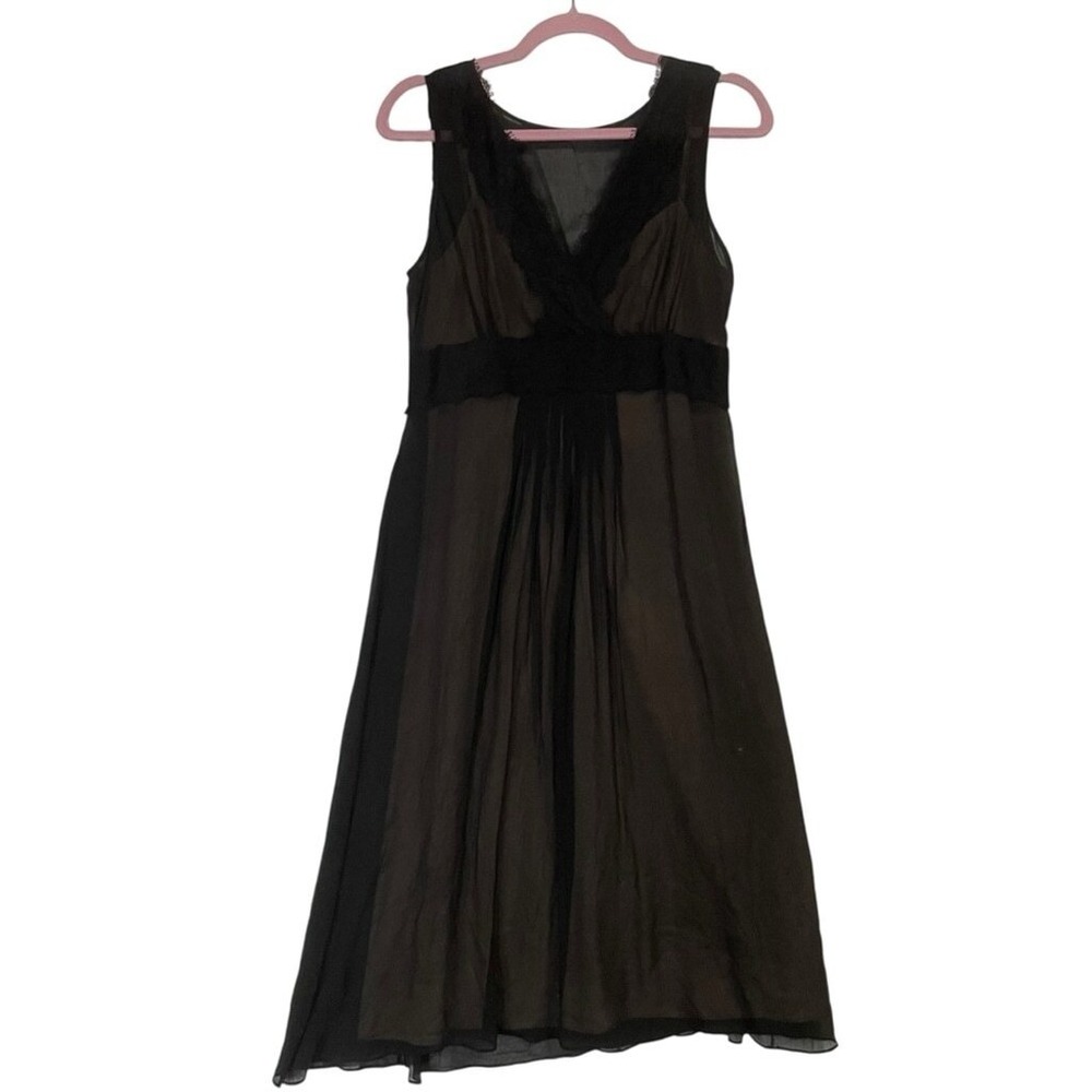 Vintage Babydoll Black Sheer‎ Y2K Silk Midi Dress Size 6 Party Feminine Evening